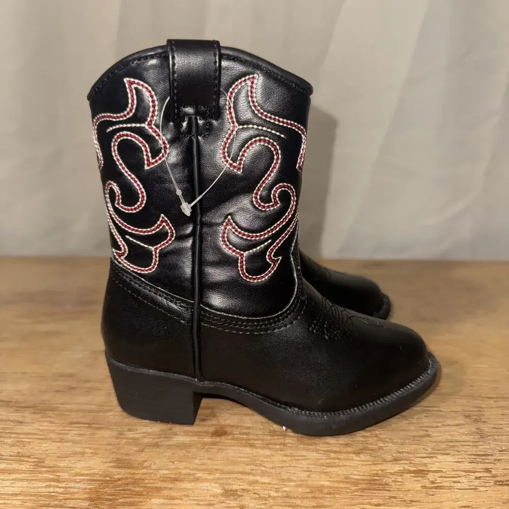 Canyon Trails Toddler Cowboy Boots Black Western Embroidered Size 7M Kids